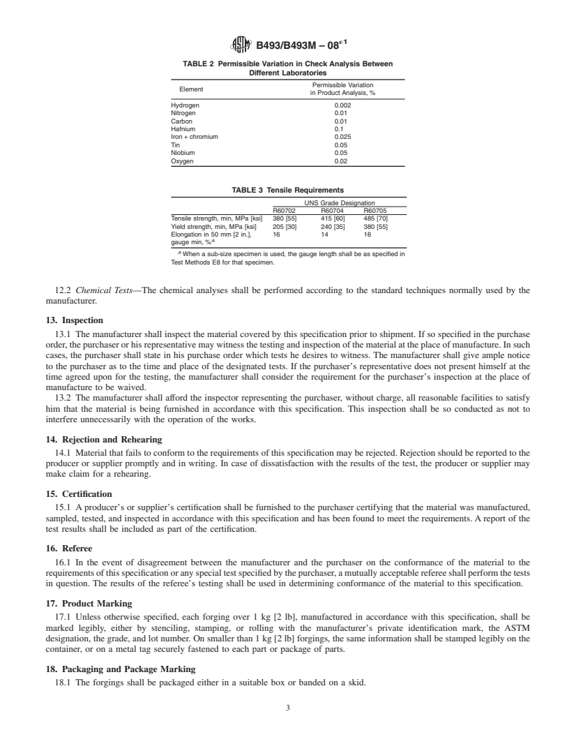 REDLINE ASTM B493/B493M-08e1 - Standard Specification for Zirconium and Zirconium Alloy Forgings