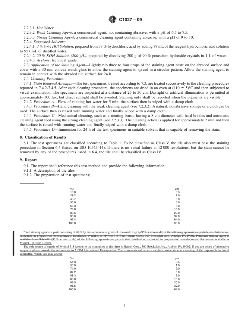 REDLINE ASTM C1027-09 - Standard Test Method for Determining Visible Abrasion Resistance of Glazed Ceramic Tile