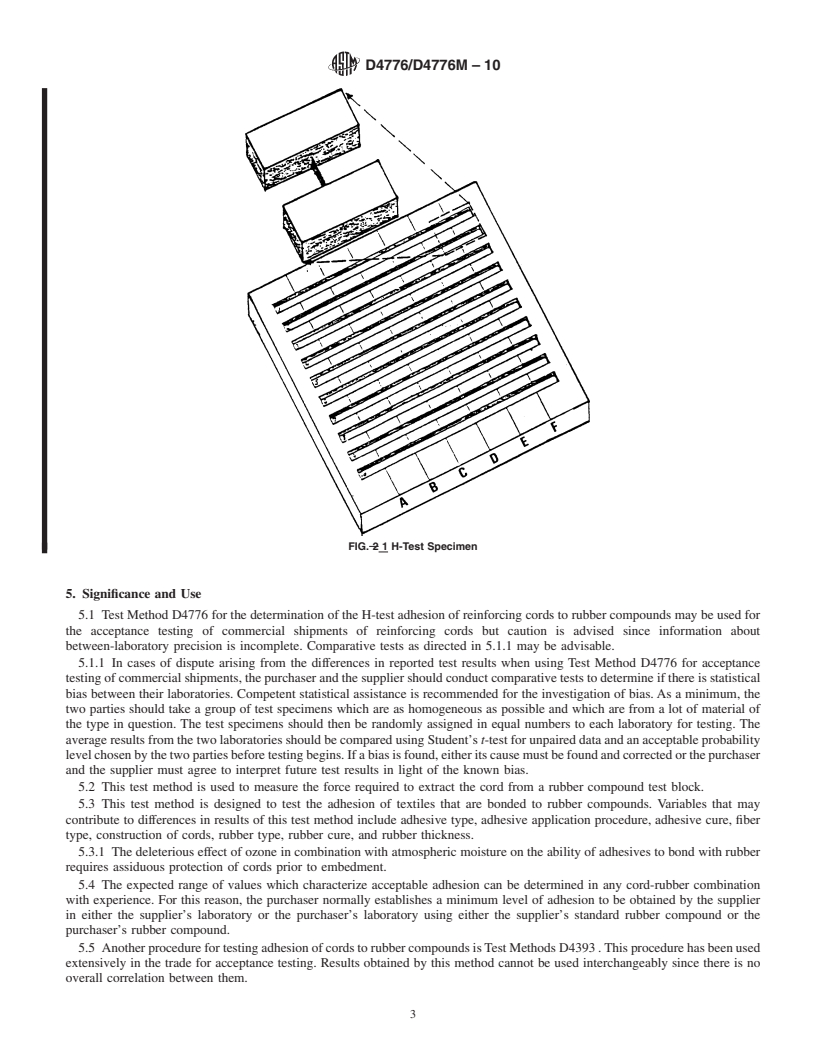 REDLINE ASTM D4776/D4776M-10 - Standard Test Method for Adhesion of Tire Cords and Other Reinforcing Cords to Rubber Compounds by H-Test Procedure