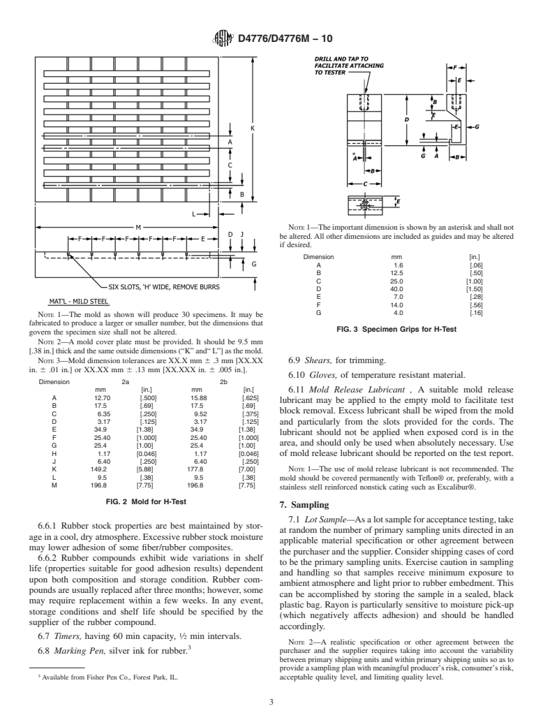 ASTM D4776/D4776M-10 - Standard Test Method for Adhesion of Tire Cords and Other Reinforcing Cords to Rubber Compounds by H-Test Procedure