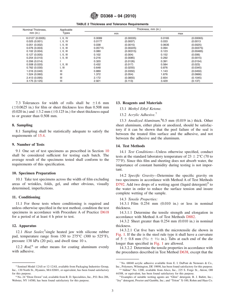 ASTM D3368-04(2010) - Standard Specification for FEP-Fluorocarbon Resin Sheet and Film