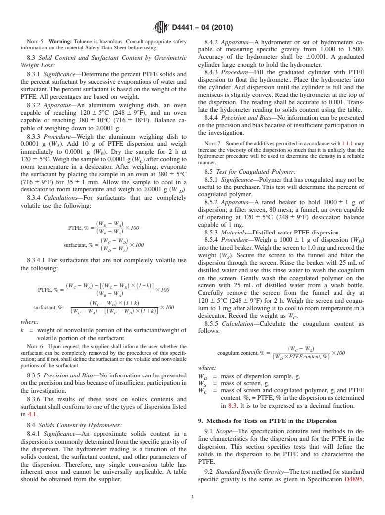 ASTM D4441-04(2010) - Standard Specification for Aqueous Dispersions of Polytetrafluoroethylene