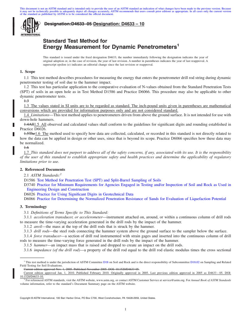 REDLINE ASTM D4633-10 - Standard Test Method for Energy Measurement for Dynamic Penetrometers