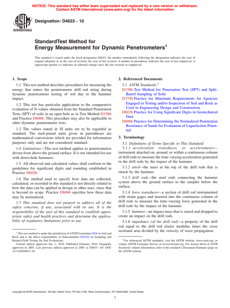 ASTM D4633-10 - Standard Test Method for Energy Measurement for Dynamic Penetrometers