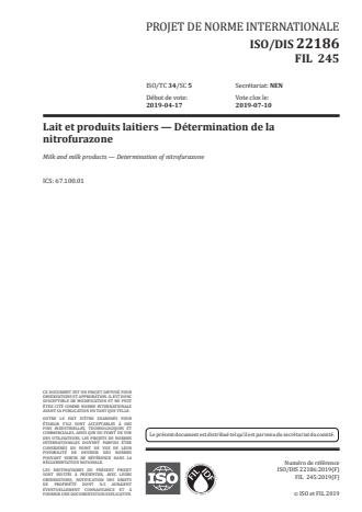 ISO 22186:2020 - Lait et produits laitiers -- Détermination de la nitrofurazone