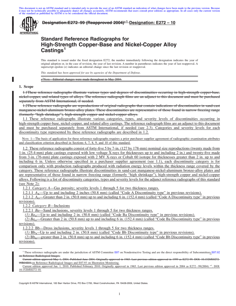 REDLINE ASTM E272-10 - Standard Reference Radiographs for High-Strength Copper-Base and Nickel-Copper Alloy Castings