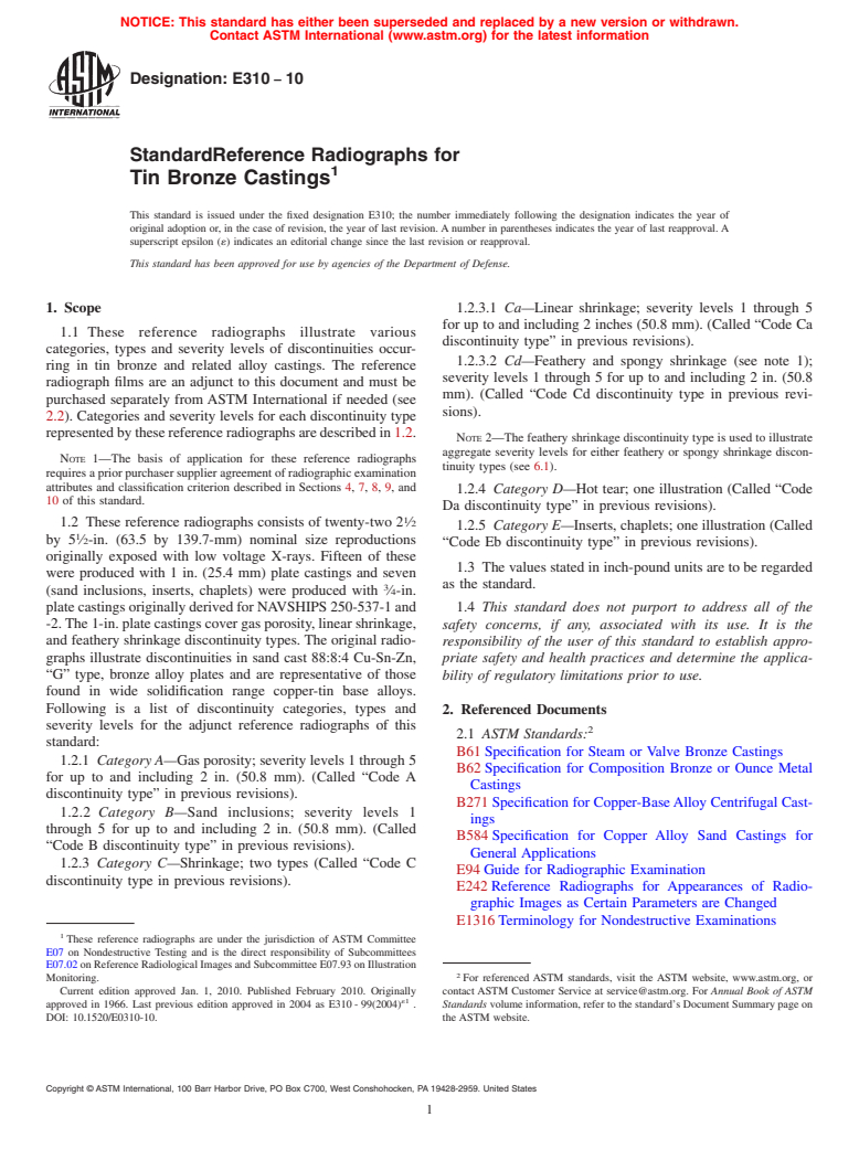 ASTM E310-10 - Standard Reference Radiographs for Tin Bronze Castings