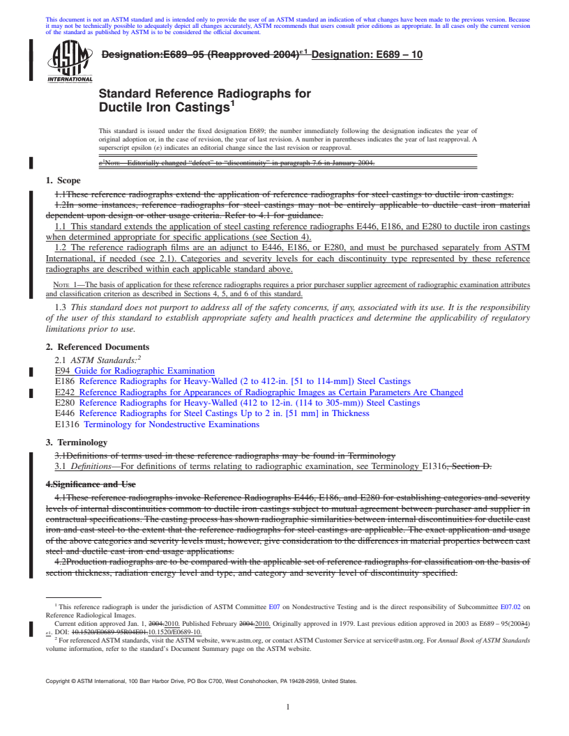 REDLINE ASTM E689-10 - Standard Reference Radiographs for Ductile Iron Castings