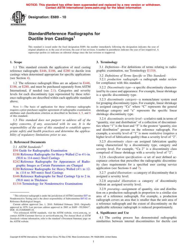 ASTM E689-10 - Standard Reference Radiographs for Ductile Iron Castings