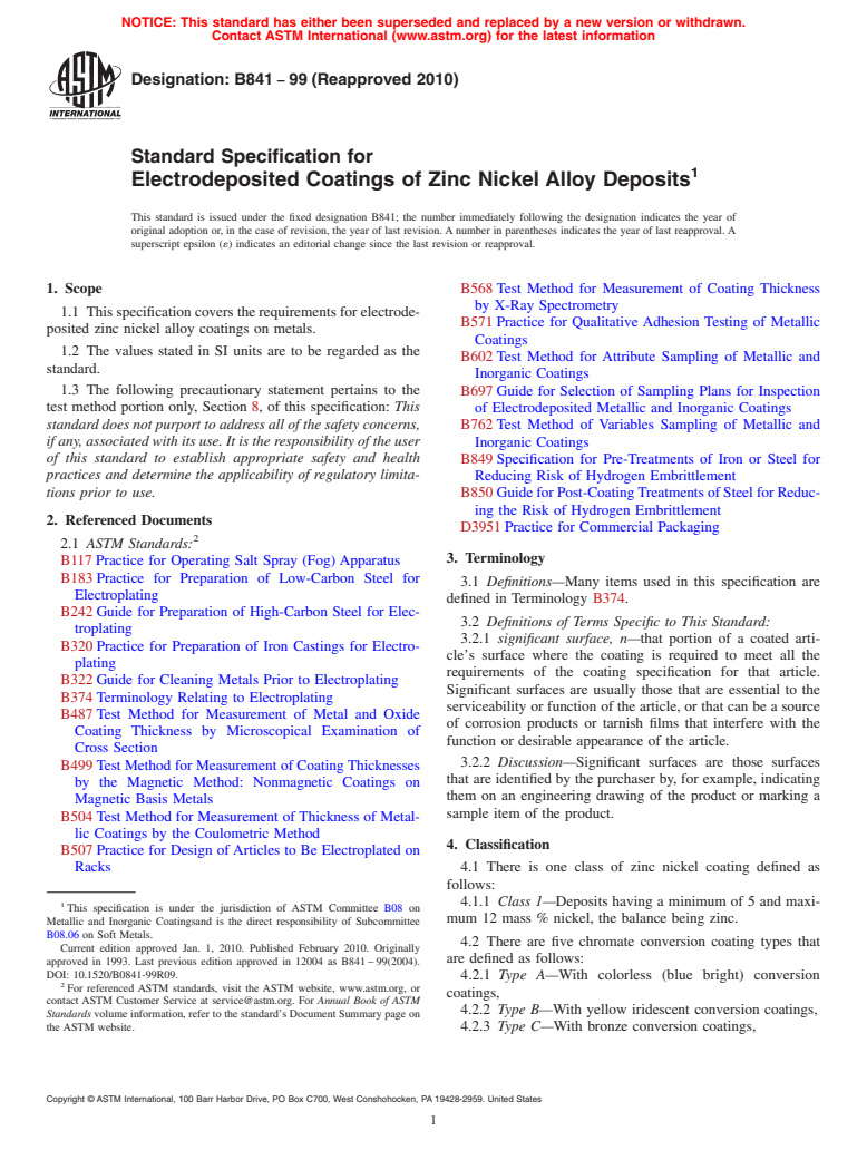 ASTM B841-99(2010) - Standard Specification for Electrodeposited ...