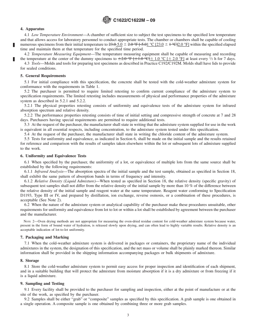 REDLINE ASTM C1622/C1622M-09 - Standard Specification for Cold-Weather Admixture Systems