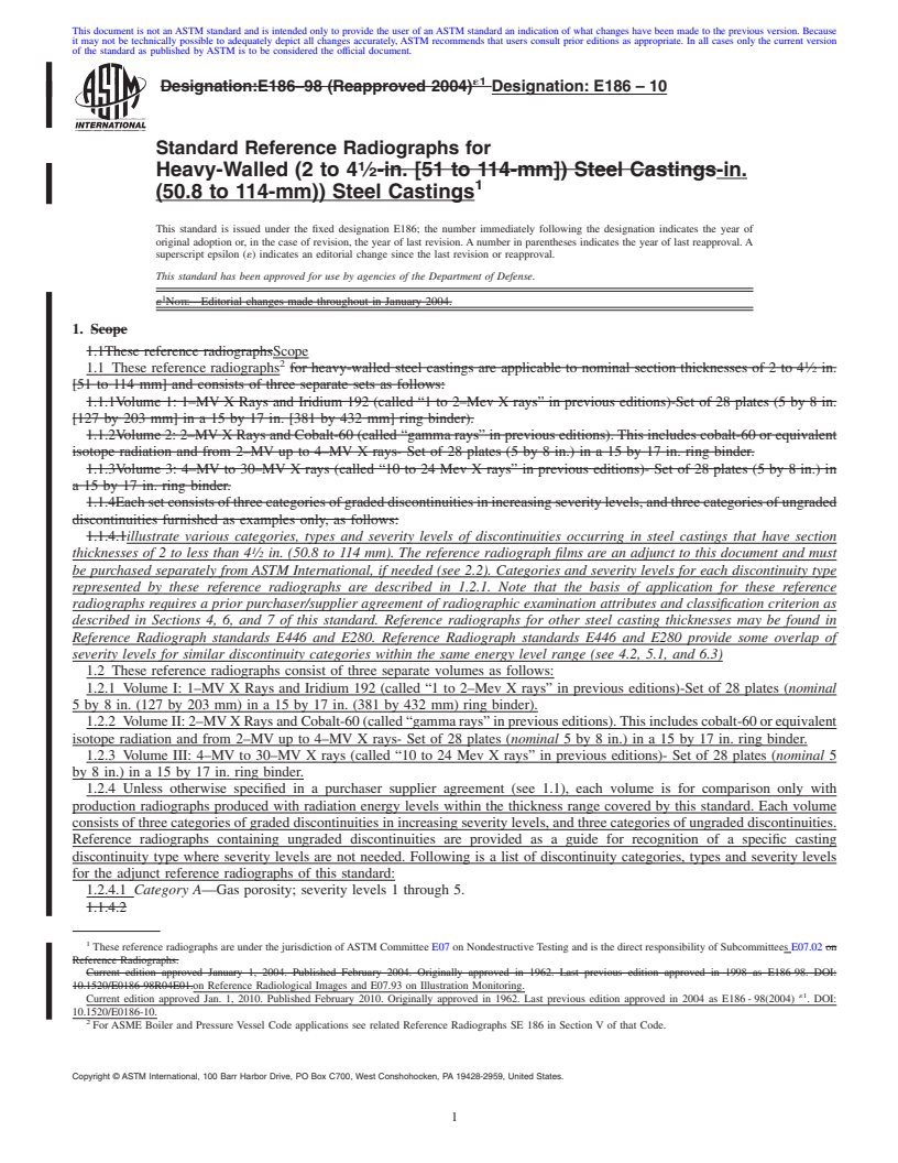 REDLINE ASTM E186-10 - Standard Reference Radiographs for  Heavy-Walled (2 to 4<span class='unicode'>&#x00BD;</span>-in. (50.8 to 114-mm)) Steel Castings