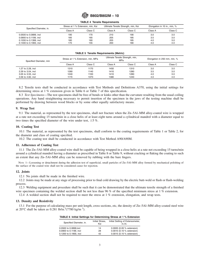 REDLINE ASTM B802/B802M-10 - Standard Specification for Zinc-5% Aluminum-Mischmetal Alloy-Coated Steel Core Wire for Aluminum Conductors, Steel Reinforced (ACSR)