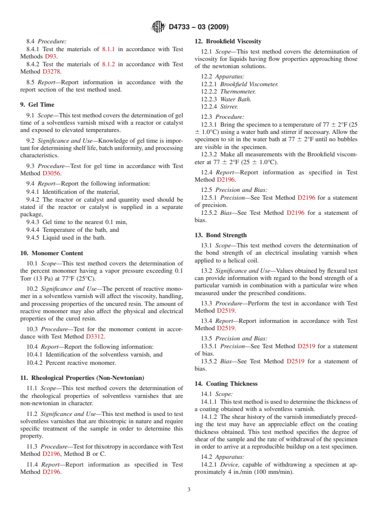 ASTM D4733-03(2009) - Standard Test Methods for Solventless Electrical Insulating Varnishes