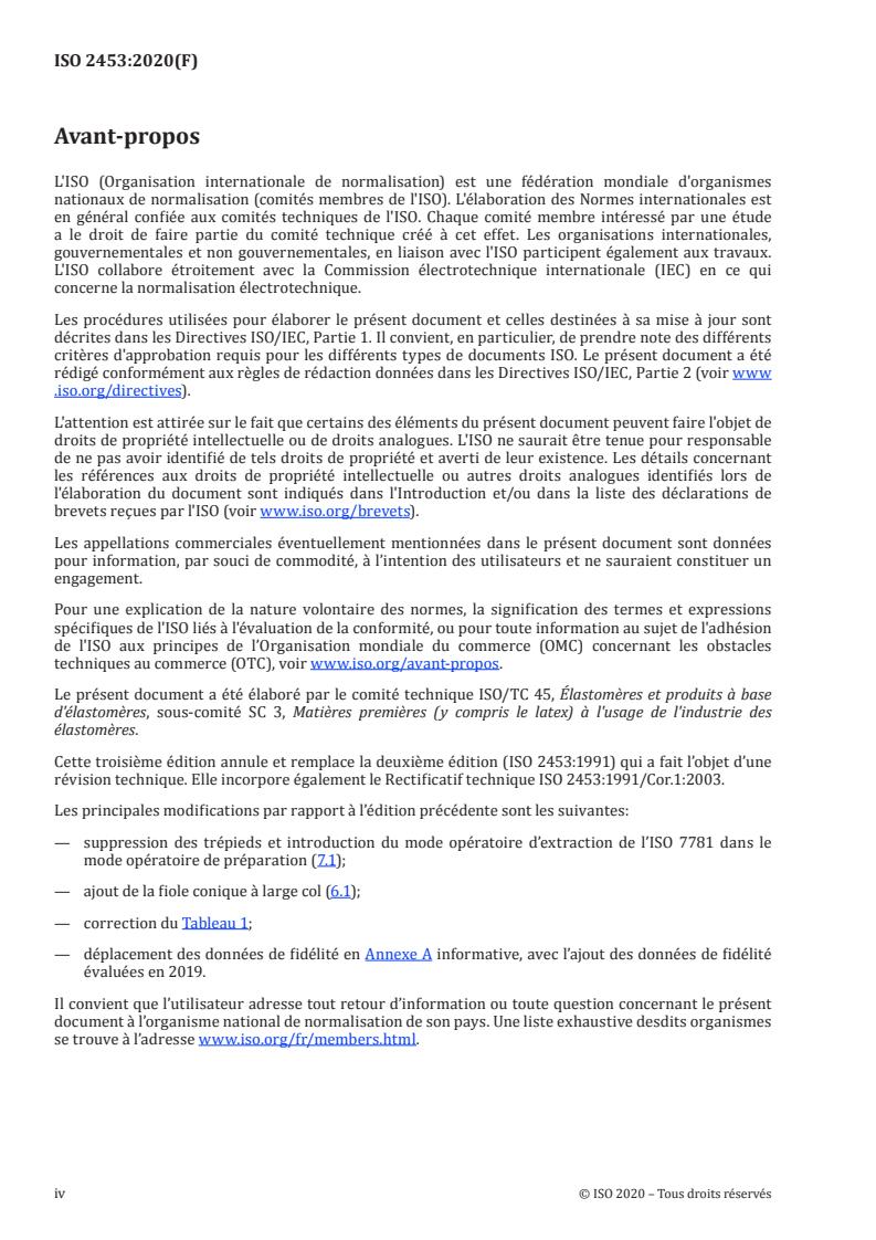 ISO 2453:2020 ISO 2453:2020 - Caoutchouc butadiene-styrene brut polymérisé en émulsion -- Détermination de la teneur en styrene lié -- Méthode par l'indice de réfraction - Page 4 preview