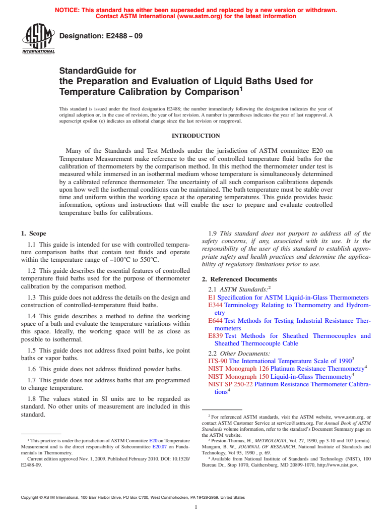 ASTM E2488-09 - Standard Guide for the Preparation and Evaluation of Liquid Baths Used for Temperature  Calibration by Comparison