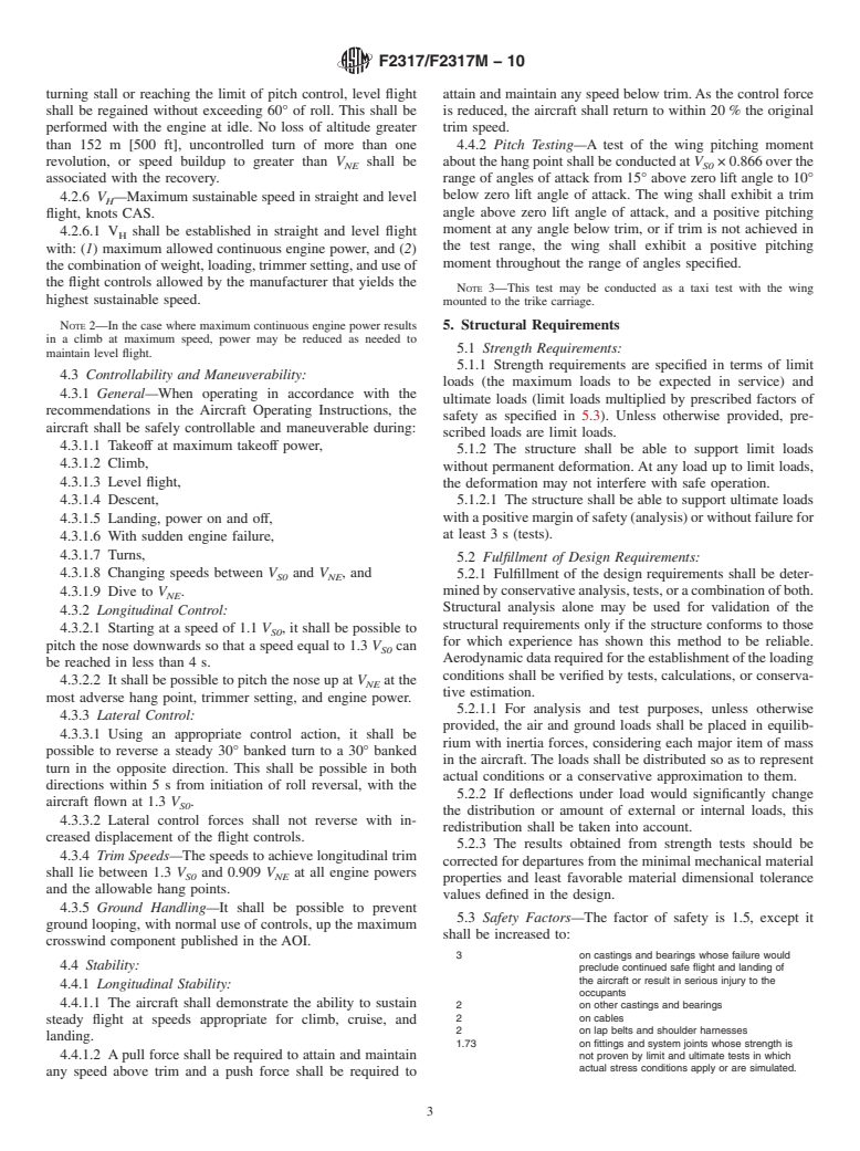 ASTM F2317/F2317M-10 - Standard Specification for Design of Weight-Shift-Control Aircraft