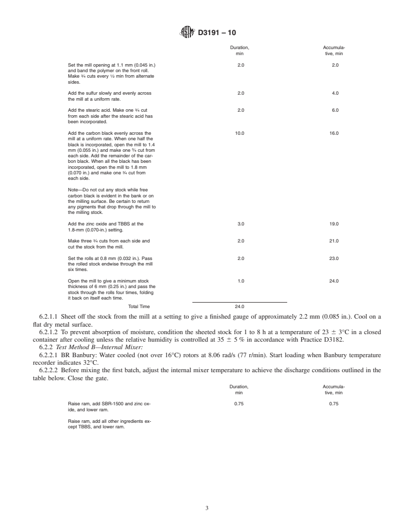 REDLINE ASTM D3191-10 - Standard Test Methods for  Carbon Black in SBR (Styrene-Butadiene Rubber)<span class='unicode'>&#x2014;</span>Recipe and Evaluation Procedures