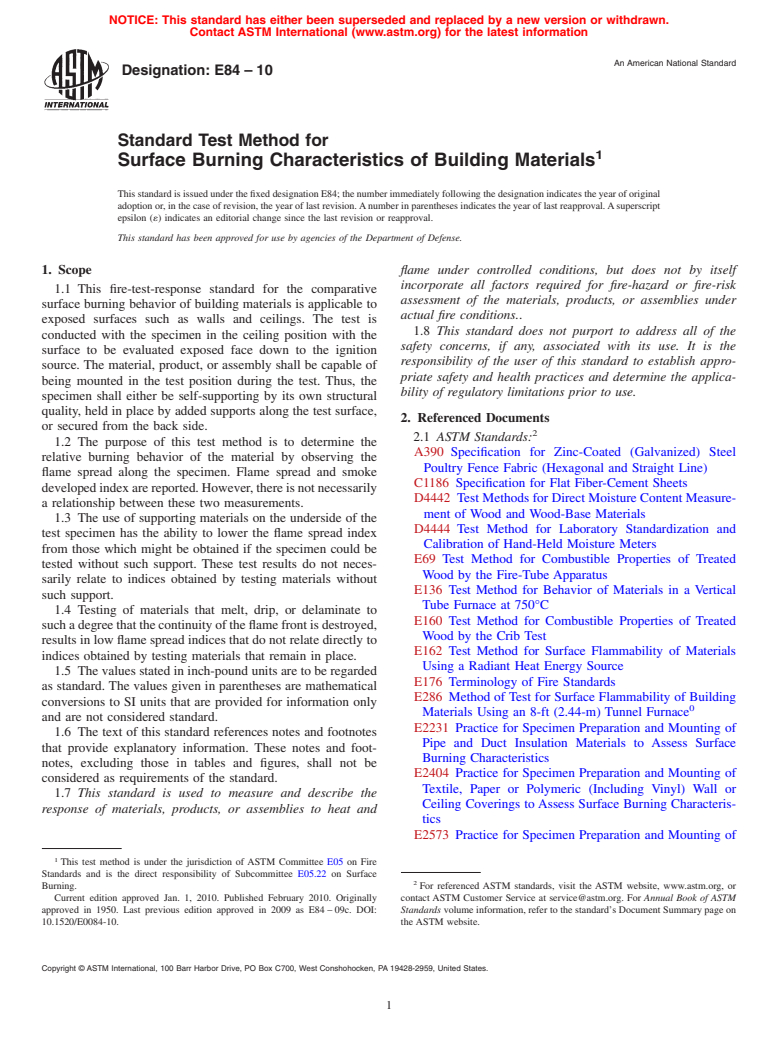 ASTM E84-10 - Standard Test Method for  Surface Burning Characteristics of Building Materials