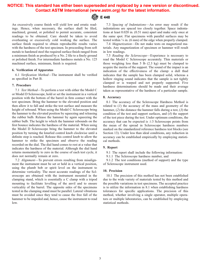 ASTM E448-82(1997)e2 - Standard Practice for Scleroscope Hardness Testing of Metallic Materials