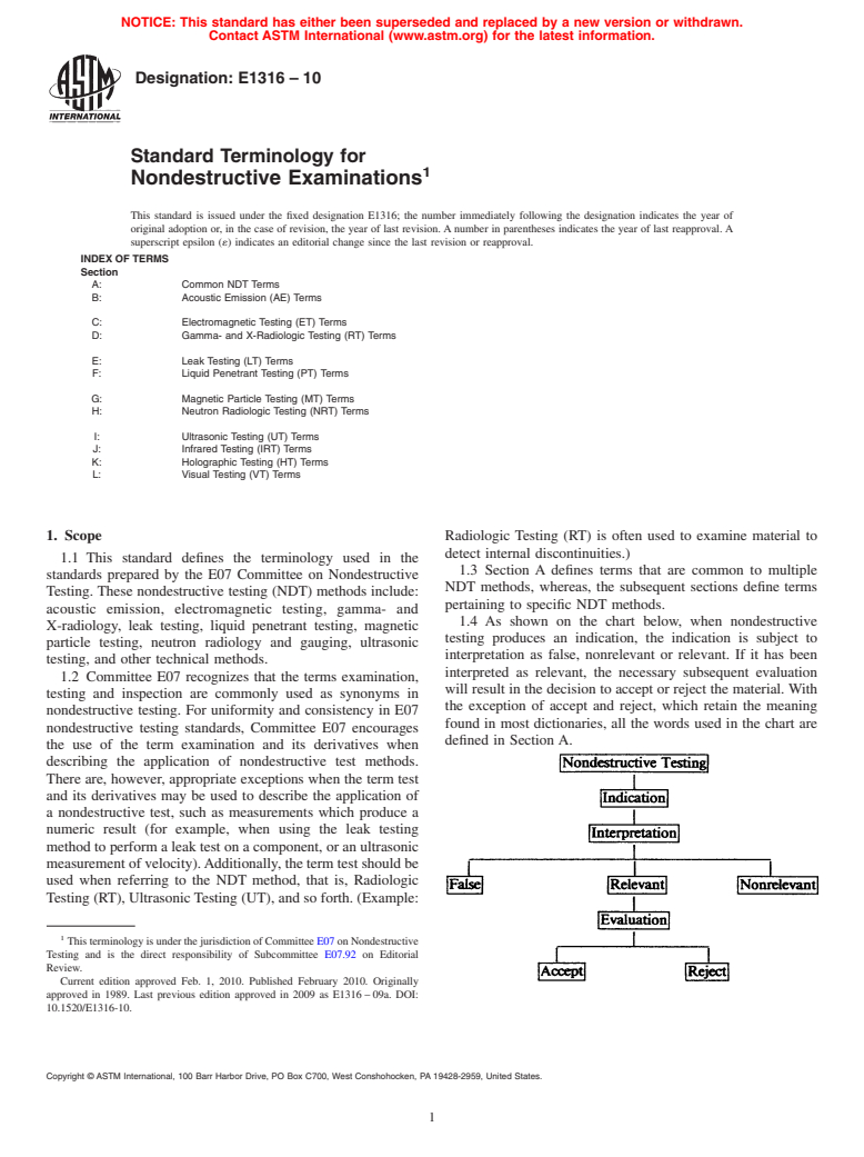 ASTM E1316-10 - Standard Terminology for Nondestructive Examinations