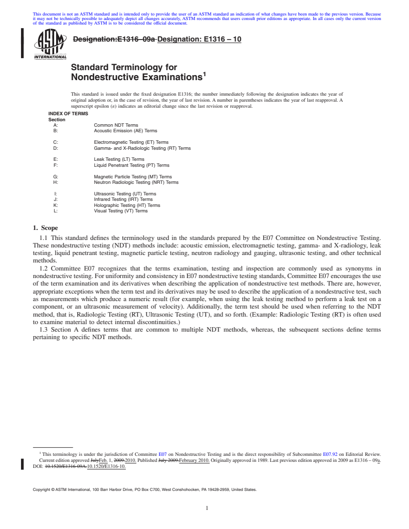 REDLINE ASTM E1316-10 - Standard Terminology for Nondestructive Examinations