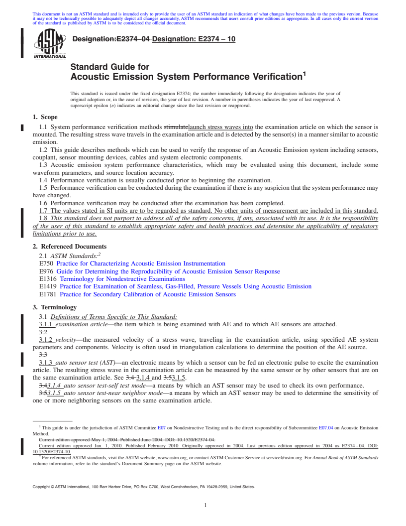 REDLINE ASTM E2374-10 - Standard Guide for Acoustic Emission System Performance Verification