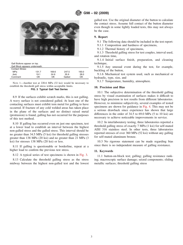 ASTM G98-02(2009) - Standard Test Method for Galling Resistance of Materials