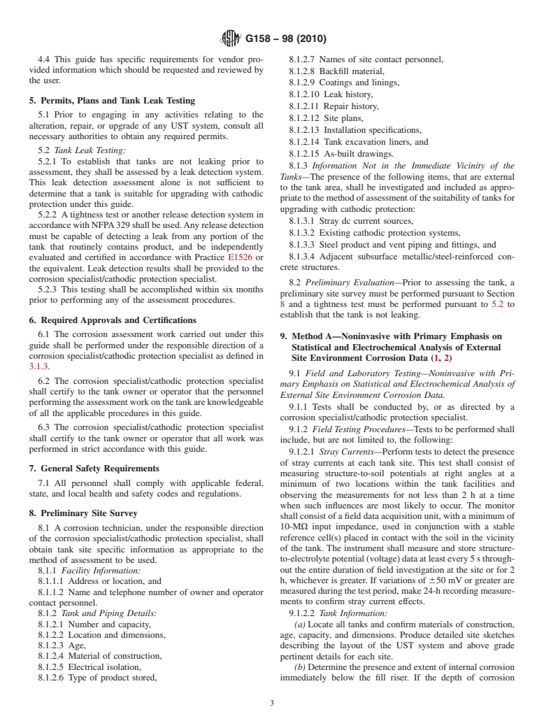 ASTM G158-98(2010) - Standard Guide for Three Methods of Assessing Buried Steel Tanks