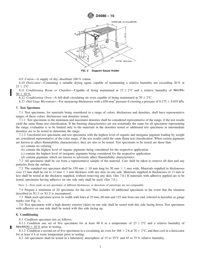 REDLINE ASTM D4986-10 - Standard Test Method for Horizontal Burning Characteristics of Cellular Polymeric Materials