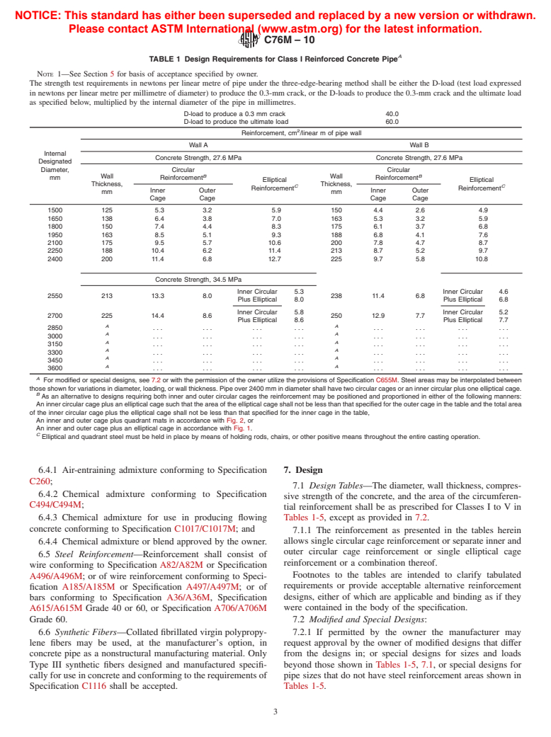 ASTM C76M-10 - Standard Specification for Reinforced Concrete Culvert, Storm Drain, and Sewer Pipe (Metric)