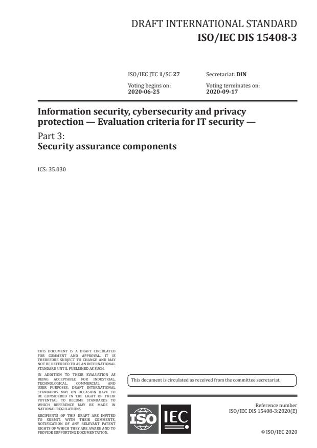 ISO/IEC DIS 15408-3 - Information security, cybersecurity and privacy ...