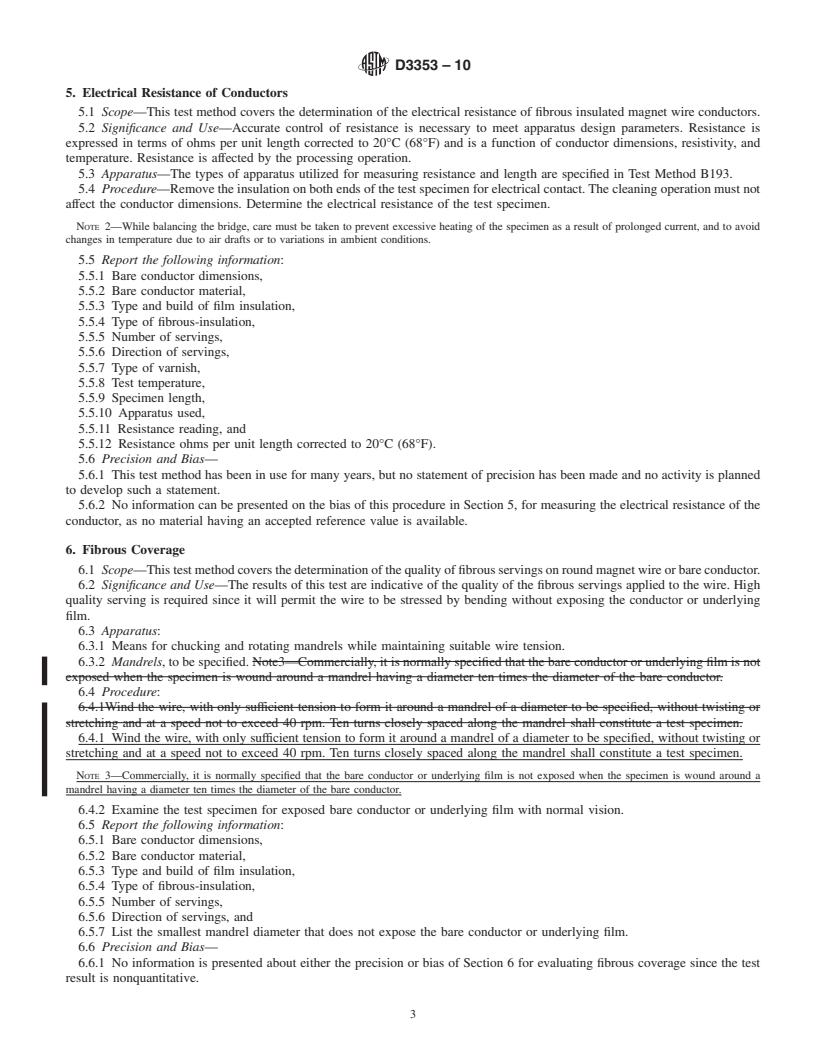 REDLINE ASTM D3353-10 - Standard Test Methods for Fibrous-Insulated Magnet Wire