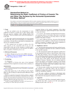 ASTM C1028-07e1 - Standard Test Method for Determining the Static Coefficient of Friction of Ceramic Tile and Other Like Surfaces by the Horizontal Dynamometer Pull-Meter Method (Withdrawn 2014)