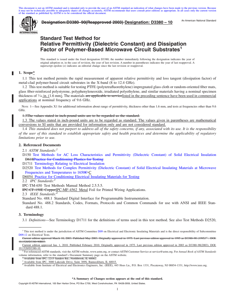 REDLINE ASTM D3380-10 - Standard Test Method for Relative Permittivity (Dielectric Constant) and Dissipation Factor of Polymer-Based Microwave Circuit Substrates