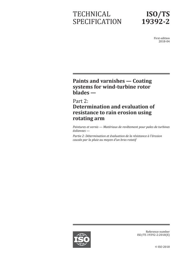 ISO/TS 19392-2:2018 - Paints and varnishes -- Coating systems for wind-turbine rotor blades