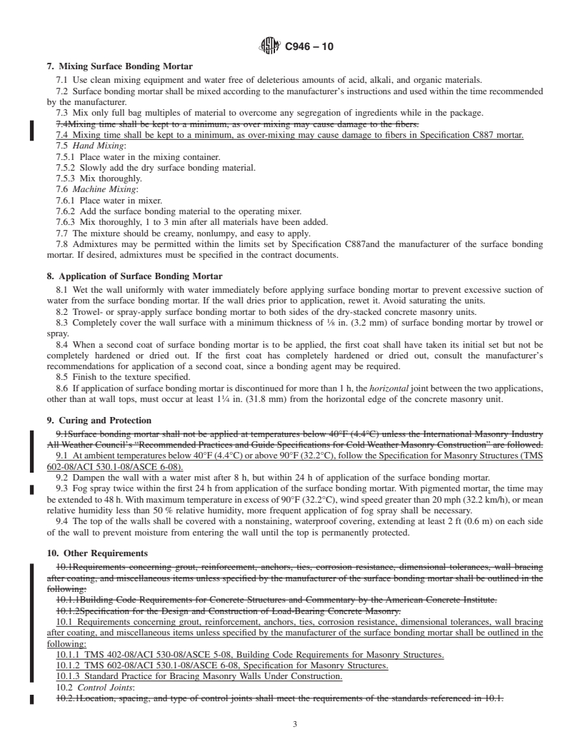 REDLINE ASTM C946-10 - Standard Practice for Construction of Dry-Stacked, Surface-Bonded Walls