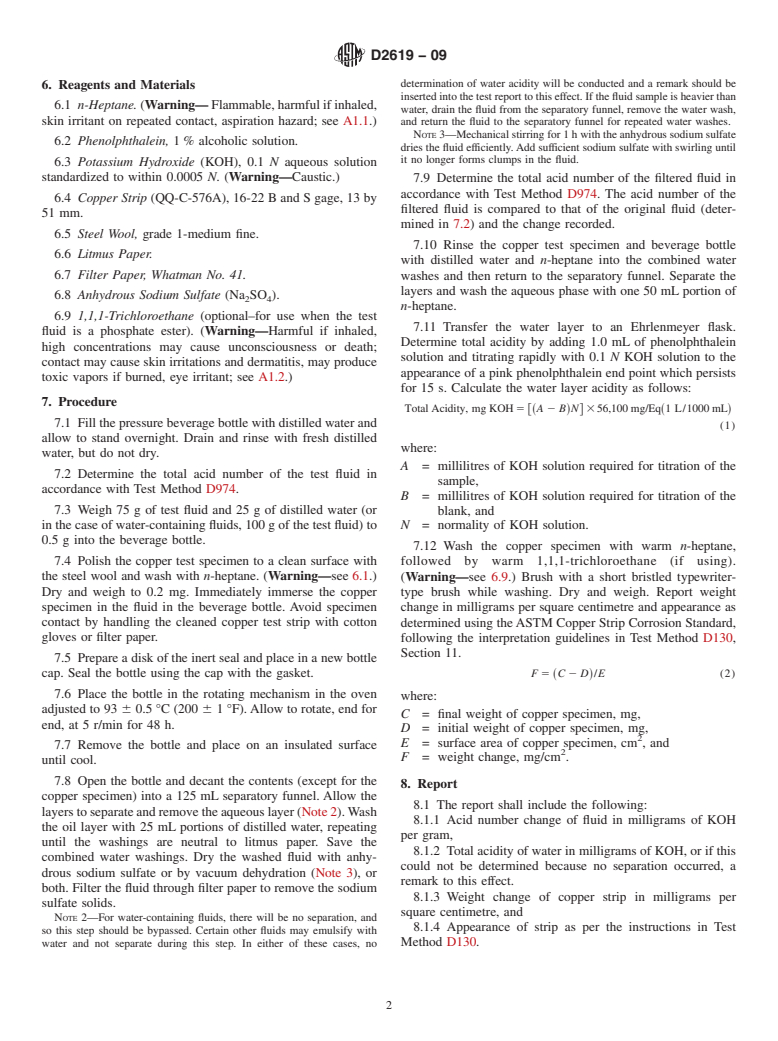 ASTM D2619-09 - Standard Test Method for Hydrolytic Stability of Hydraulic Fluids (Beverage Bottle Method)