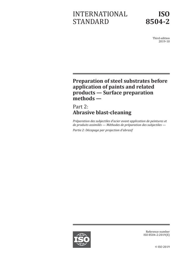 ISO 8504-2:2019 - Preparation of steel substrates before application of paints and related products -- Surface preparation methods