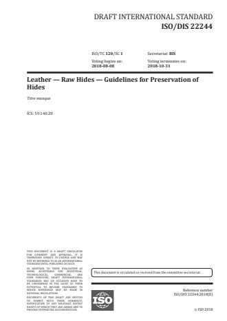 ISO 22244:2020 - Leather -- Raw hides -- Guidelines for preservation of hides