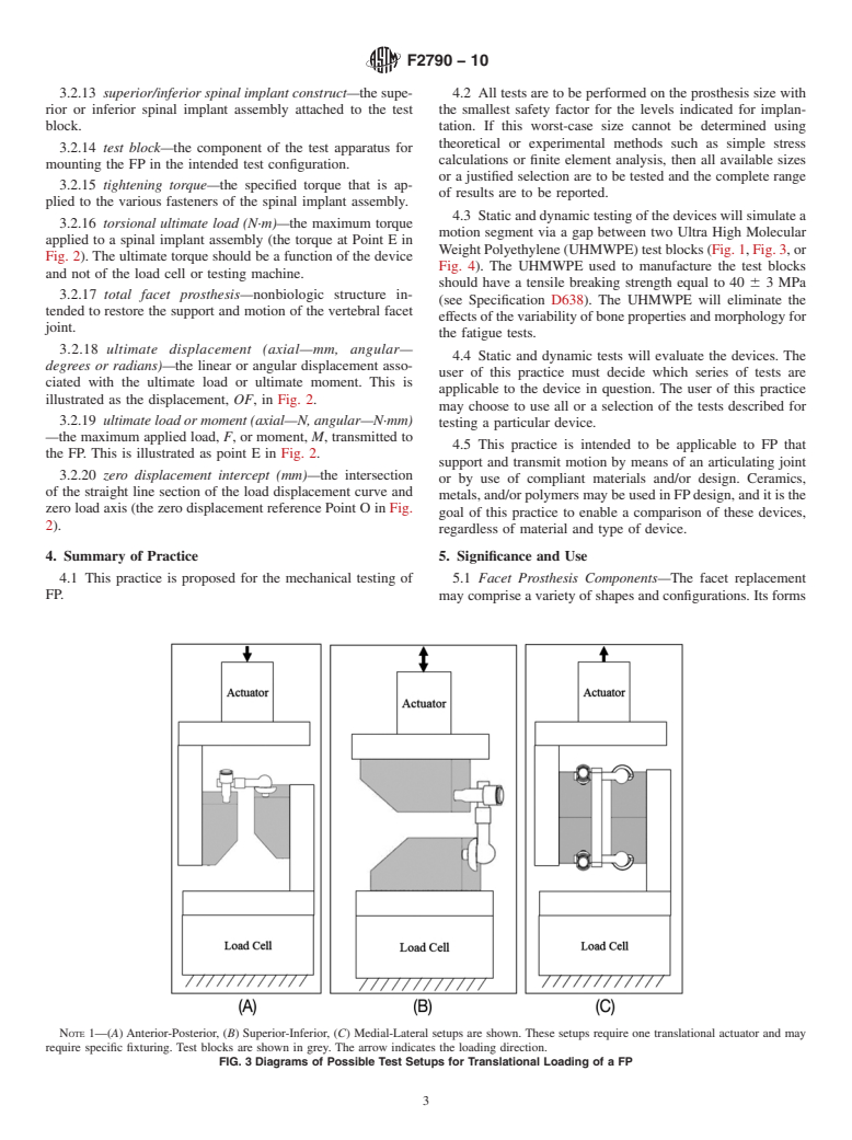 ASTM F2790-10 - Standard Practice for Static and Dynamic Characterization of Motion Preserving Lumbar Total Facet Prostheses