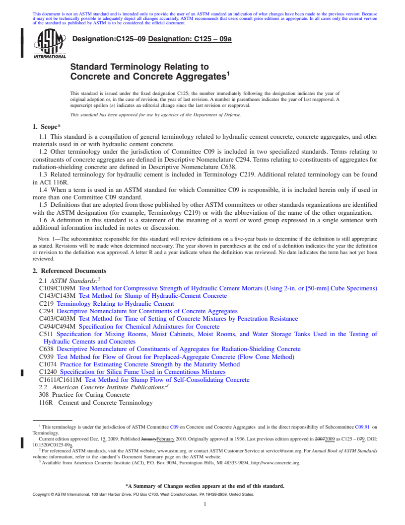 REDLINE ASTM C125-09a - Standard Terminology Relating to Concrete and Concrete Aggregates