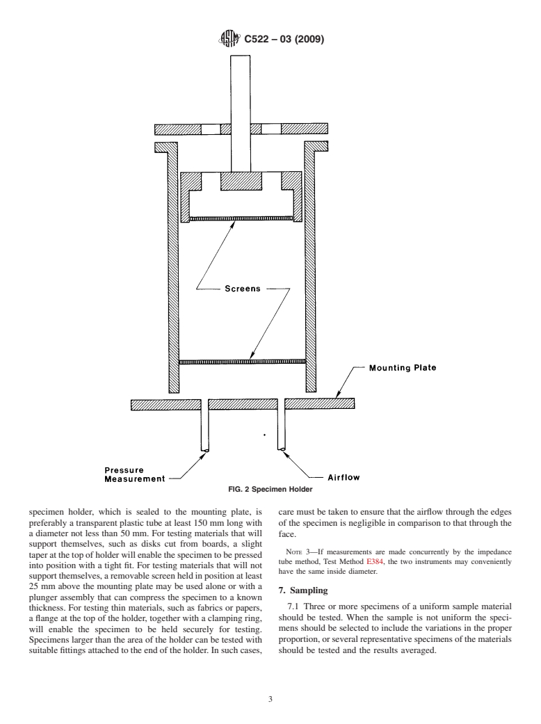 ASTM C522-03(2009) - Standard Test Method for Airflow Resistance of Acoustical Materials