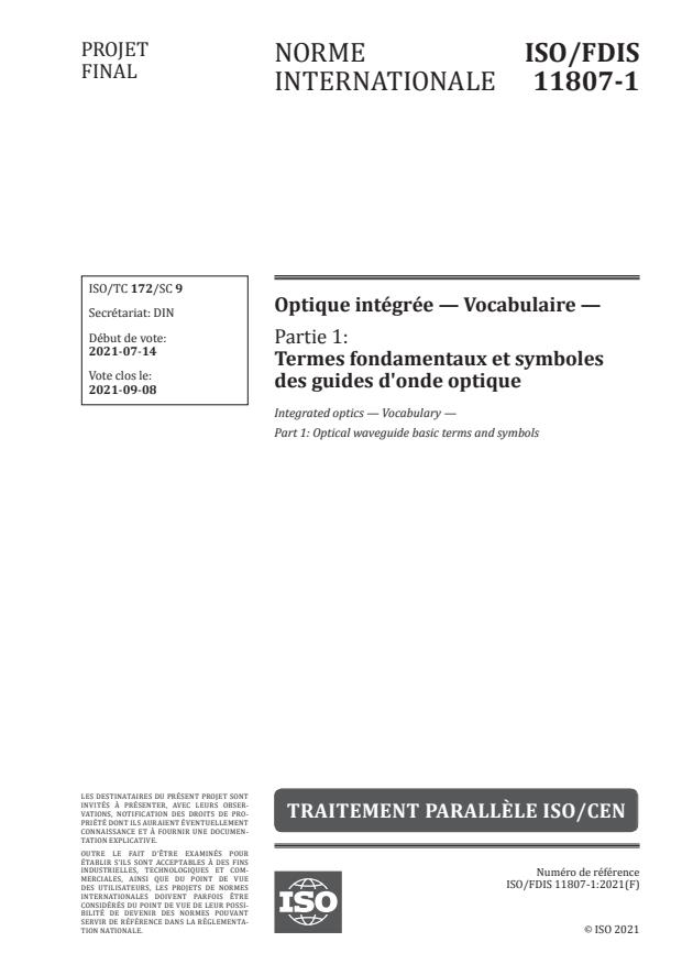 ISO/FDIS 11807-1:Version 21-avg-2021 - Optique intégrée -- Vocabulaire