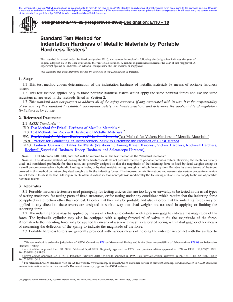 REDLINE ASTM E110-10 - Standard Test Method for Indentation Hardness of Metallic Materials by Portable Hardness Testers