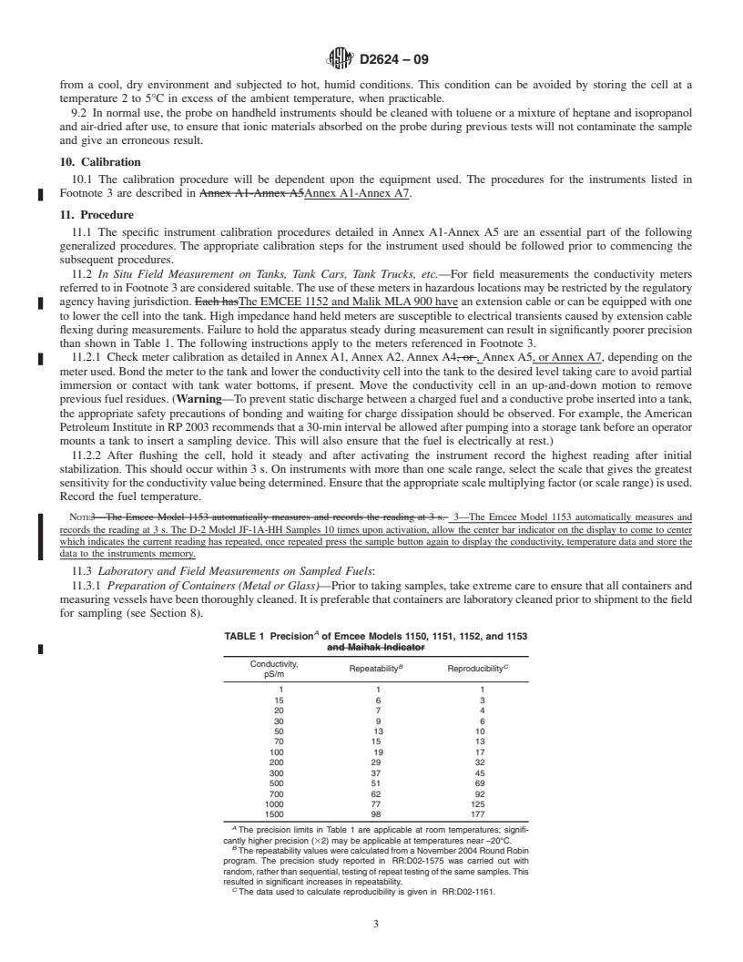 REDLINE ASTM D2624-09 - Standard Test Methods for Electrical Conductivity of Aviation and Distillate Fuels