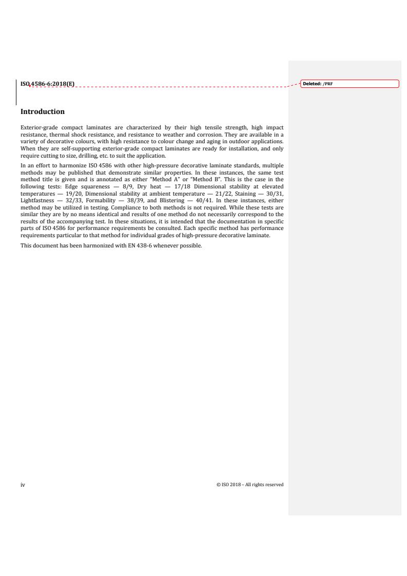 ISO 4586-6:2018 REDLINE ISO 4586-6:2018 - High-pressure decorative laminates (HPL, HPDL) — Sheets based on thermosetting resins (usually called laminates) — Part 6: Classification and specifications for exterior-grade compact laminates of thickness 2 mm and greater
Released:7/2/2018 - Page 4 preview