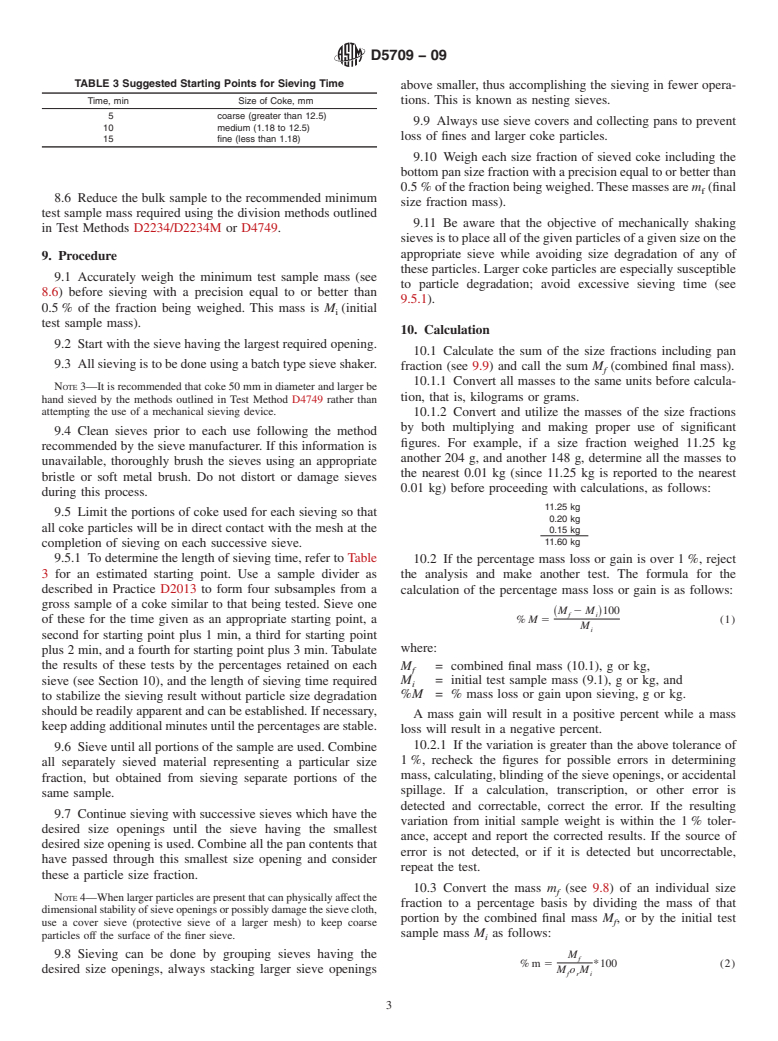 ASTM D5709-09 - Standard Test Method for Sieve Analysis of Petroleum Coke