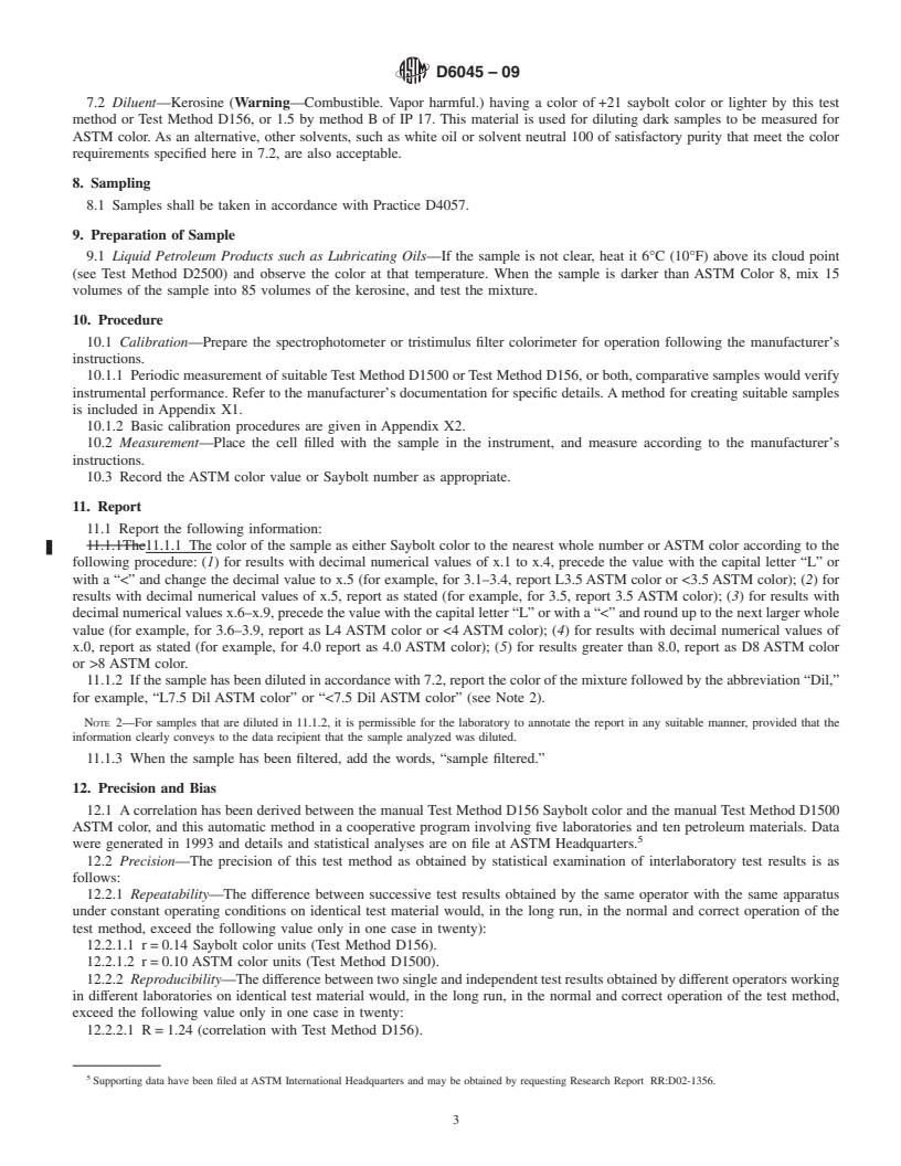 REDLINE ASTM D6045-09 - Standard Test Method for Color of Petroleum Products by the Automatic Tristimulus Method