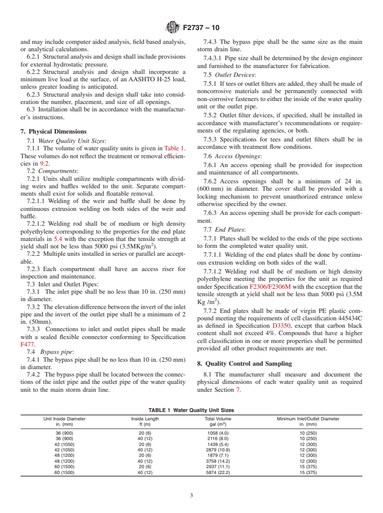 ASTM F2737-10 - Standard Specification for Corrugated High Density Polyethylene (HDPE) Water Quality Units